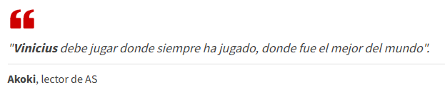 Tradução: Vinícius tem que jogar onde sempre jogou, onde foi o melhor do mundo.