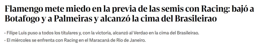 Jornal &quot;Clarín&quot; sobre a vitória do Flamengo contra o Palmeiras no Brasileirão (Foto: Reprodução/Clarín)