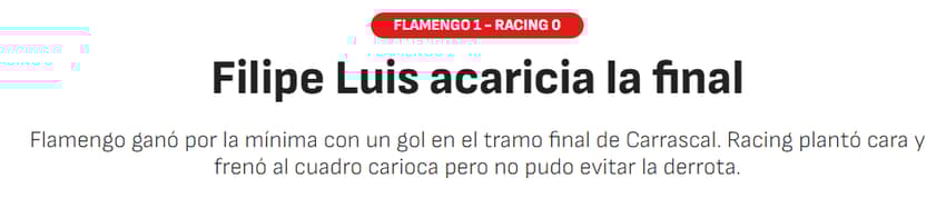 Jornal "As" sobre a partida enrte Flamengo e Racing (Foto: Reprodução/As)