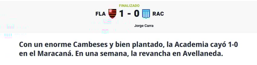 Jornal "Olé" sobre a partida enrte Flamengo e Racing (Foto: Reprodução/Olé)