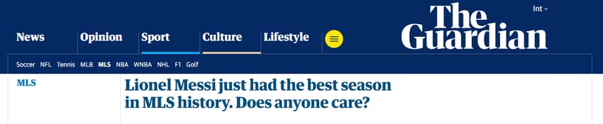Análise do The Guardian sobre a temporada de Messi (Foto: Reprodução/The Guardian)