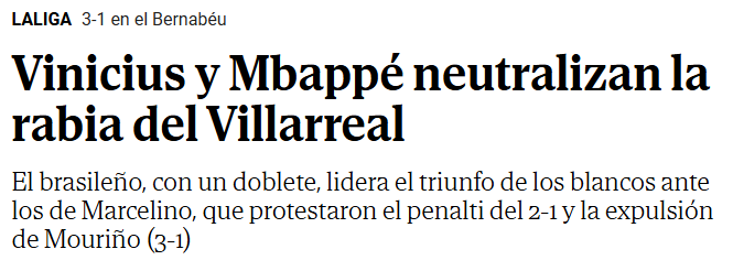Jornal <em>El Mundo</em> sobre atuação de Vini Jr contra o Villarreal (Foto: Reprodução/El Mundo)
