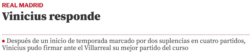 Jornal <em>Mundo Deportivo</em> sobre atuação de Vini Jr contra o Villarreal (Foto: Reprodução/Mundo Deportivo)