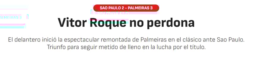 Jornal "As" sobre a atuação de Vitor Roque em São Paulo 2x3 Palmeiras (Foto: Reprodução/As)