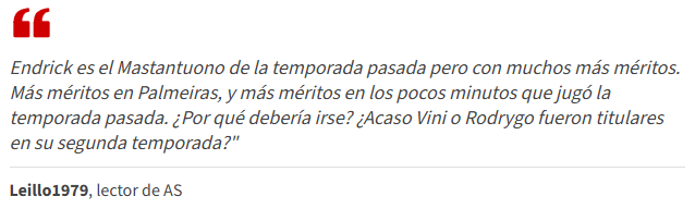 Leitor do jornal "As" sobre a situação de Endrick no Real Madrid (Foto: Reprodução/As)