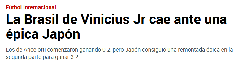 Jornal "Marca" sobre a partida entre Japão e Brasil (Foto: Reprodução/Marca)