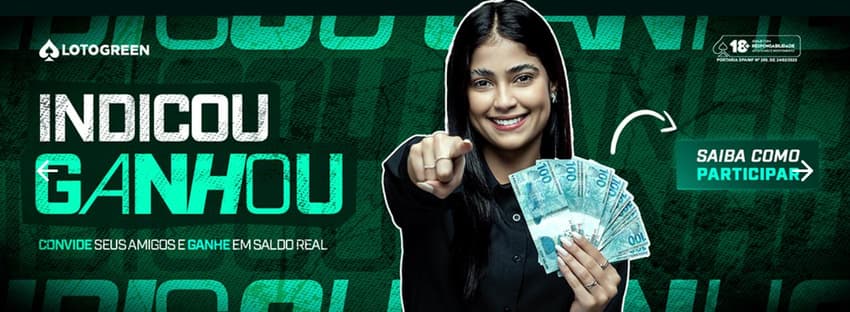 Captura de tela da promoção de bônus de indicação na Lotogreen.