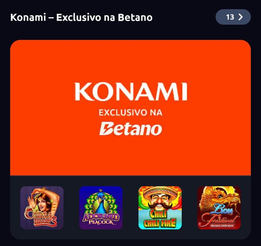 Captura de tela com jogos exclusivos da Betano