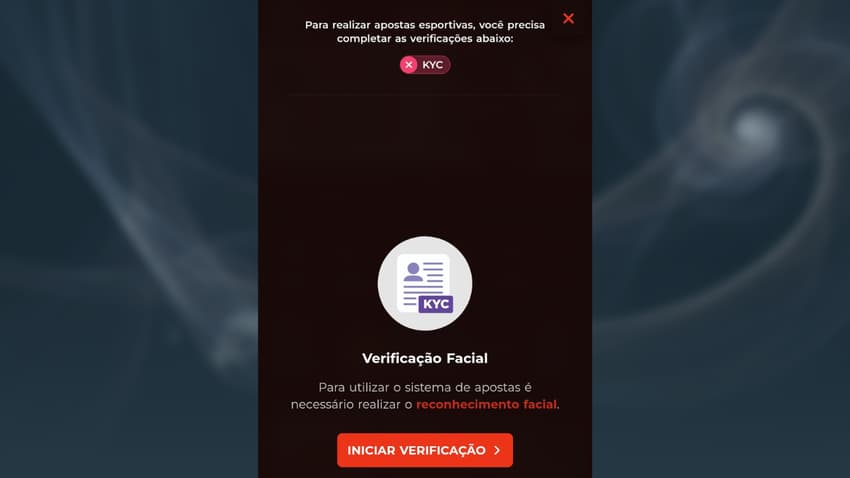 Captura da tela da verificação de identidade na casa de apostas BateuBet