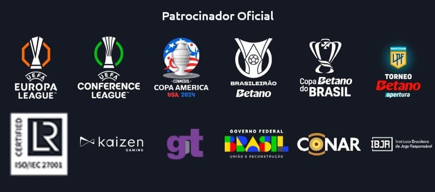 Captura de tela com patrocínios no Brasil e no mundo da Betano.