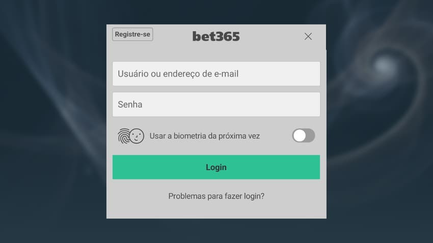 Captura de tela da página de cadastro da Bet365 no aplicativo Android.