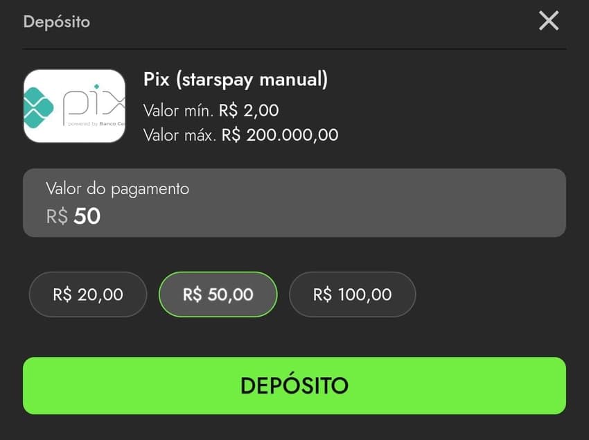 Captura de tela do depósito Luva Bet