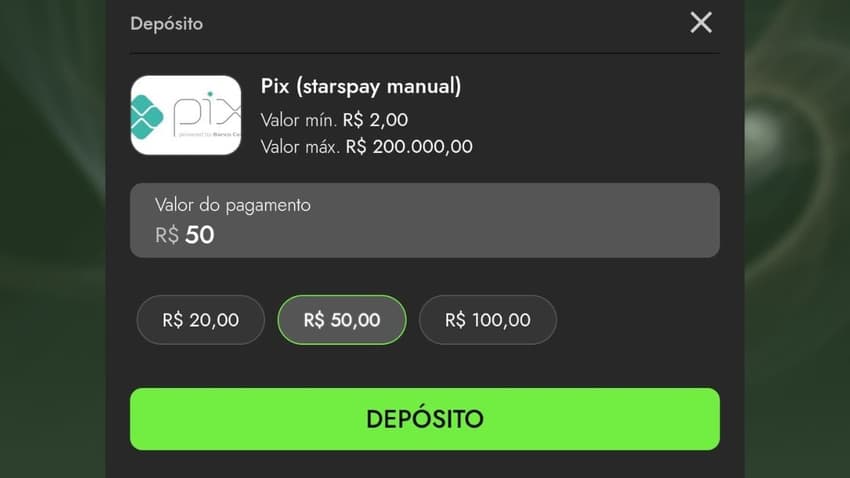 Captura de tela do depósito Luva Bet