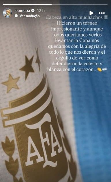 Lionel Messi envia mensagem de apoio à seleção argentina Sub-20 após vice no Mundial (Foto: Reprodução)