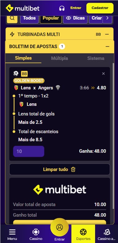 Criar aposta na Multibet com múltiplos mercados combinados