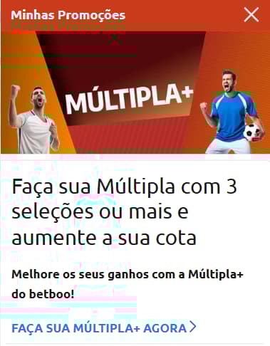  Promoção Múltipla+ Betboo com aumento de cota em apostas combinadas