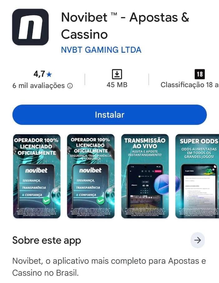 Captura da tela do Novibet app.