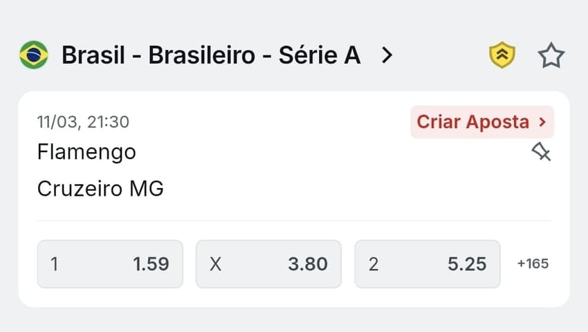 Captura de tela mostrando as odds para o jogo do Flamengo x Cruzeiro pelo Brasileirão na Superbet.