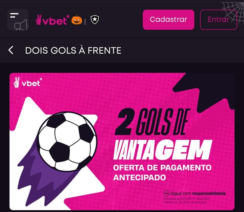 Captura de tela da promoção Vbet de Pagamento Antecipado