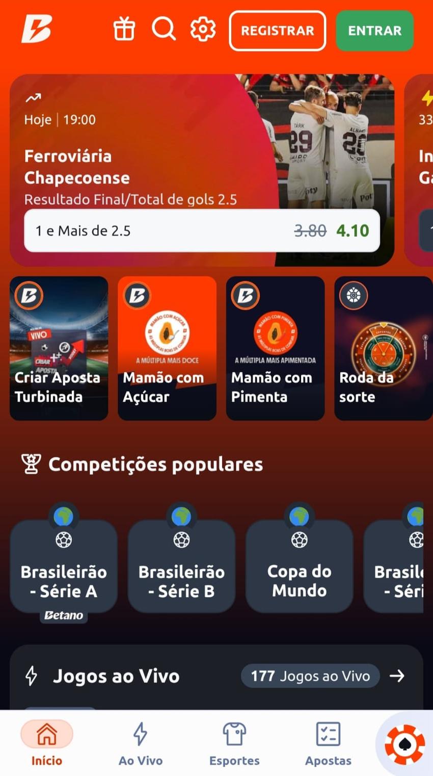 Captura de tela da página inicial da Betano