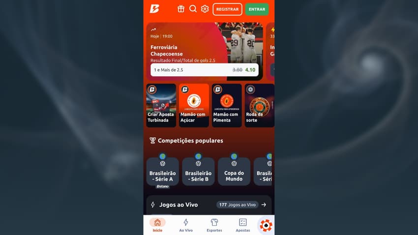 Captura de tela da página inicial da Betano