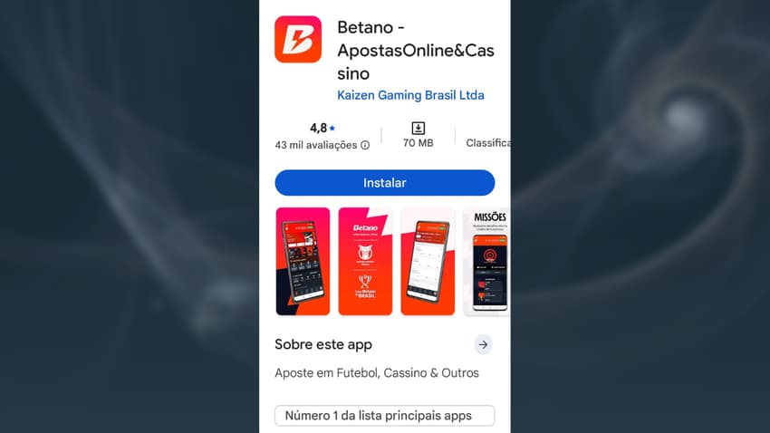 Captura de tela da Play Store com app Betano para instalar