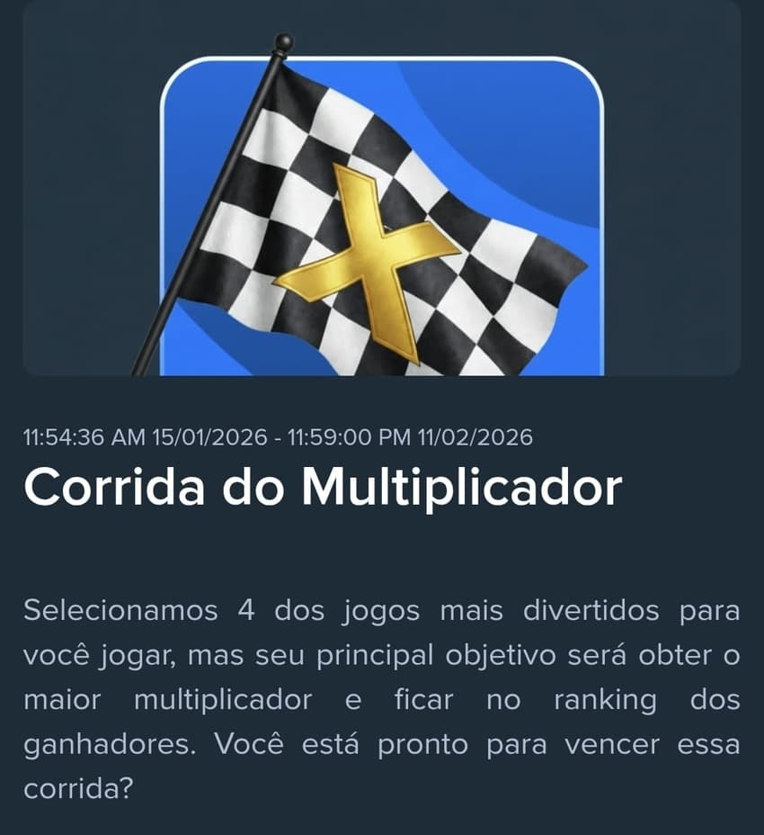 Captura de tela da oferta Corrida do Multiplicador ativa na Stake.