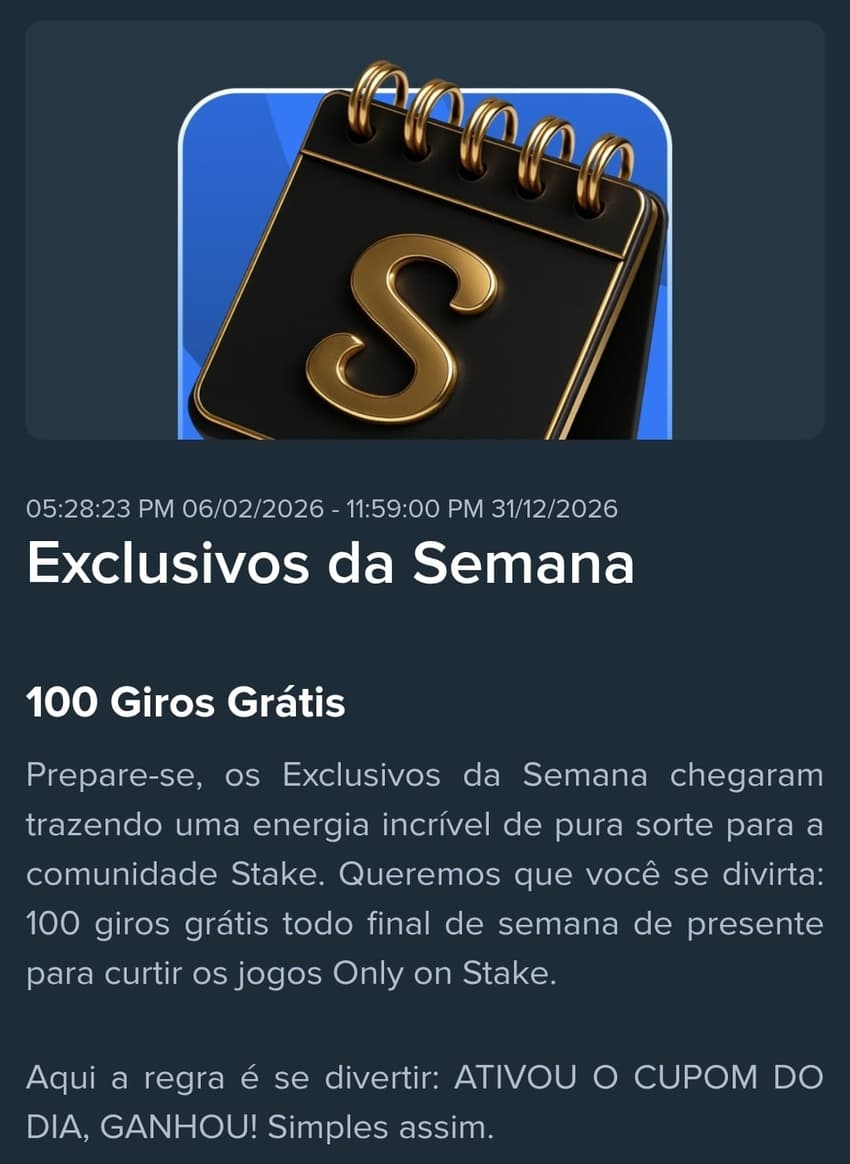 Captura de tela do site oficial da Stake com a oferta Exclusivos da Semana.