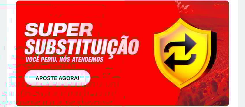 Captura de tela mostra a Super Substituição com o código de indicação Superbet ativado.
