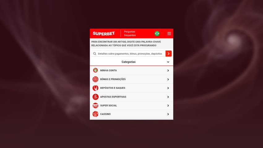 Captura de tela da central de ajuda Superbet.