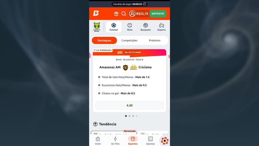 Captura de tela da oferta de super odds da Betano com total de gols