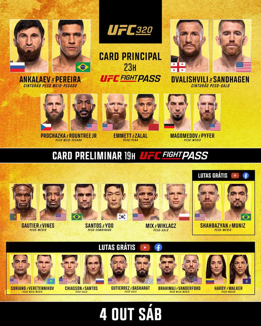 UFC 320 - detalhes AO VIVO no LANCE! (Foto: Reprodução Twitter UFC Brasil)