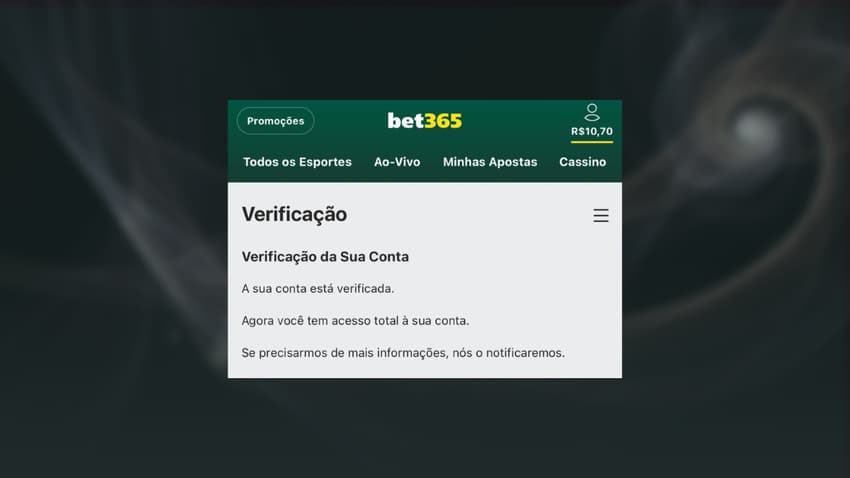 Captura da tela de verificação de conta na Bet365