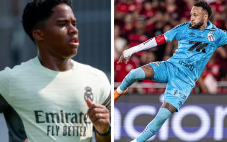 Endrick e Neymar vivem momentos conturbados no Real Madrid e Santos (Foto: AFP/Santos)