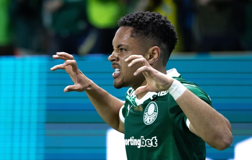 Autor de dois gols na vitória do Palmeiras sobre o Santos, Vitor Roque foi convocado para defender a Seleção Brasileira na próxima Data Fifa (Foto: Renato Padalka/Ekobanpress/Gazeta Press)