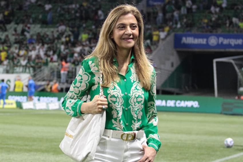 A presidenta Leila Pereira, durante partida entre Palmeiras e Fluminense,