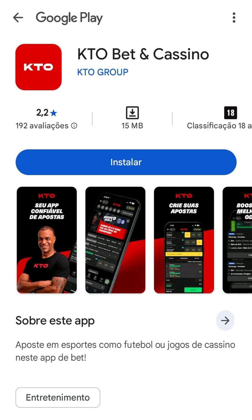 Captura de tela do aplicativo oficial da KTO na Play Store