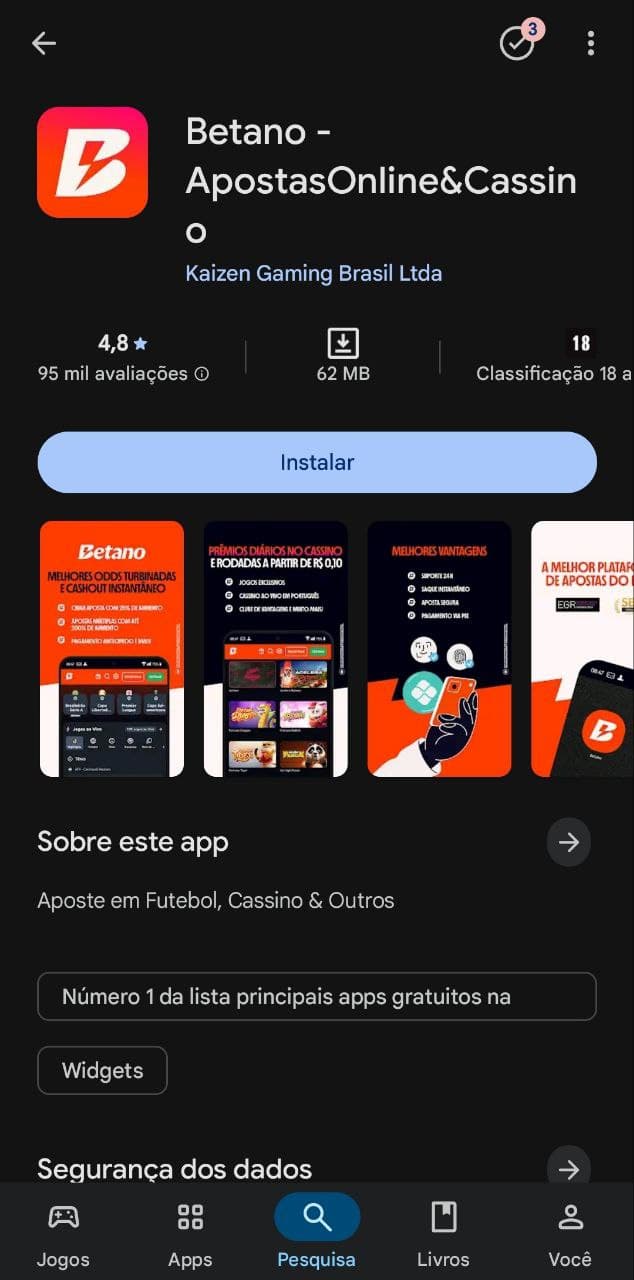 App da Betano para download na Google Play Store.