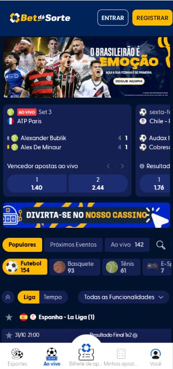 Seção de esportes na Bet da Sorte com as partidas do dia em destaque
