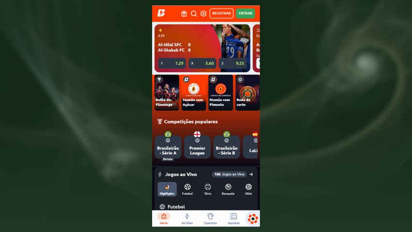 Página inicial da Betano com competições populares de futebol.