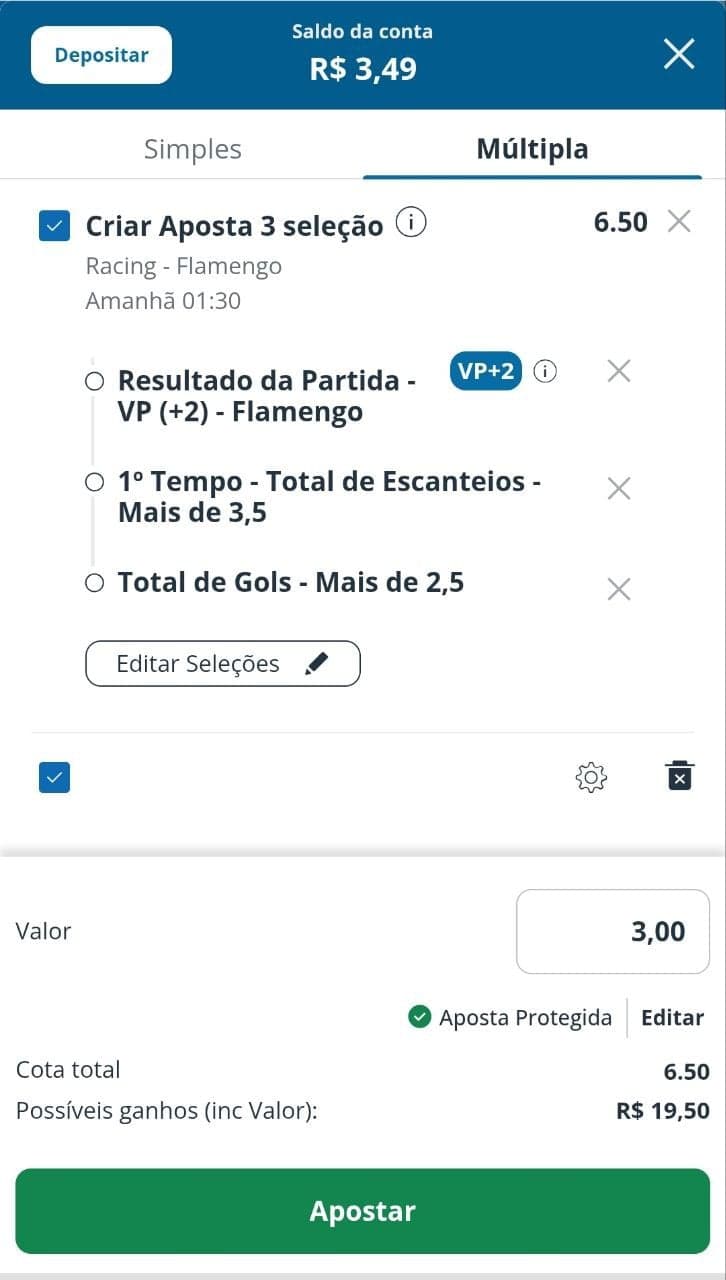 Bilhete de apostas na Sportingbet com aposta protegida ativada