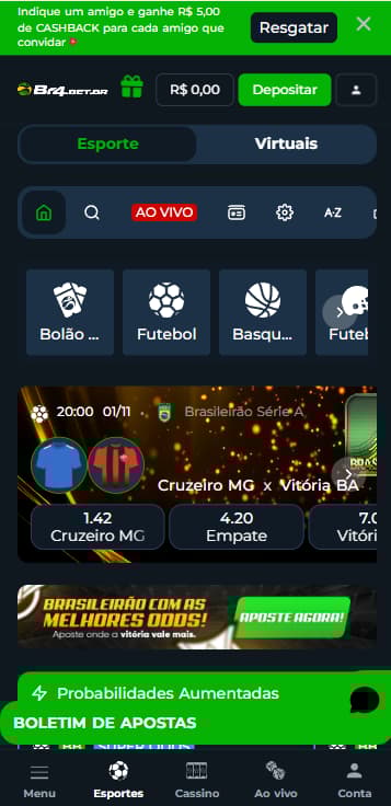 Página de esports na Br4Bet com banner de destaque para as partidas populares do dia