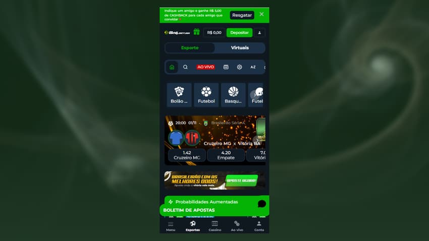Página de esports na Br4Bet com banner de destaque para as partidas populares do dia.