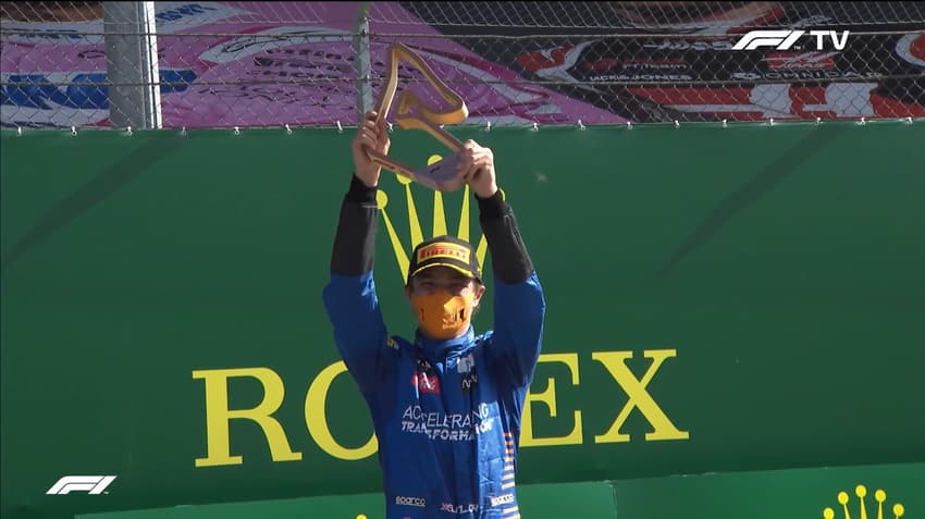 Lando Norris em seu primeiro pódio na F1 (Foto: Reprodução / F1TV)