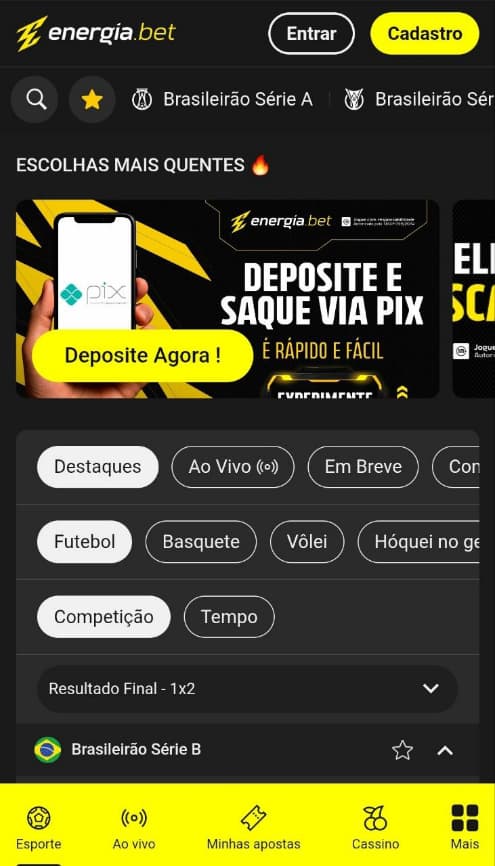 Site móvel da Energia.bet com interface adaptada.