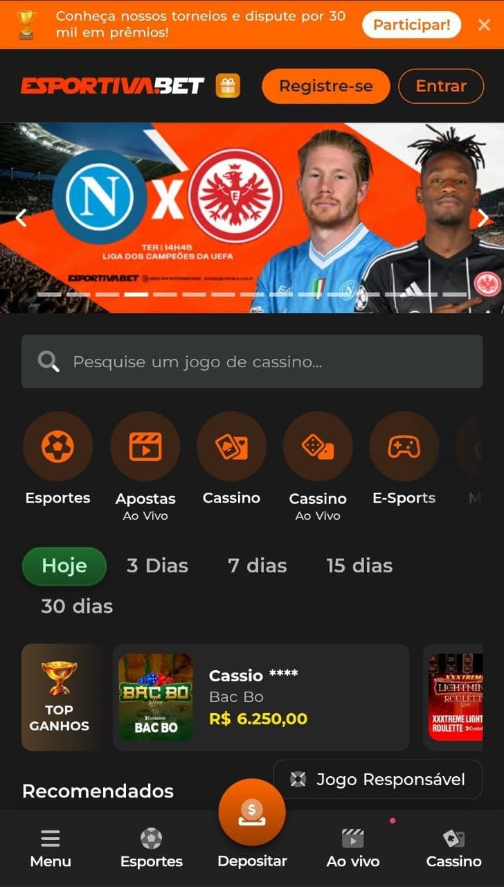 App Esportiva Bet com cassino e esportes em um só aplicativo