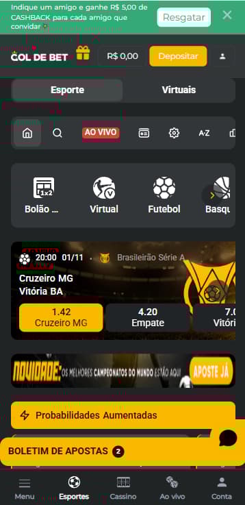 Página de esportes na Gol de Bet com destaque para partidas do Brasileirão