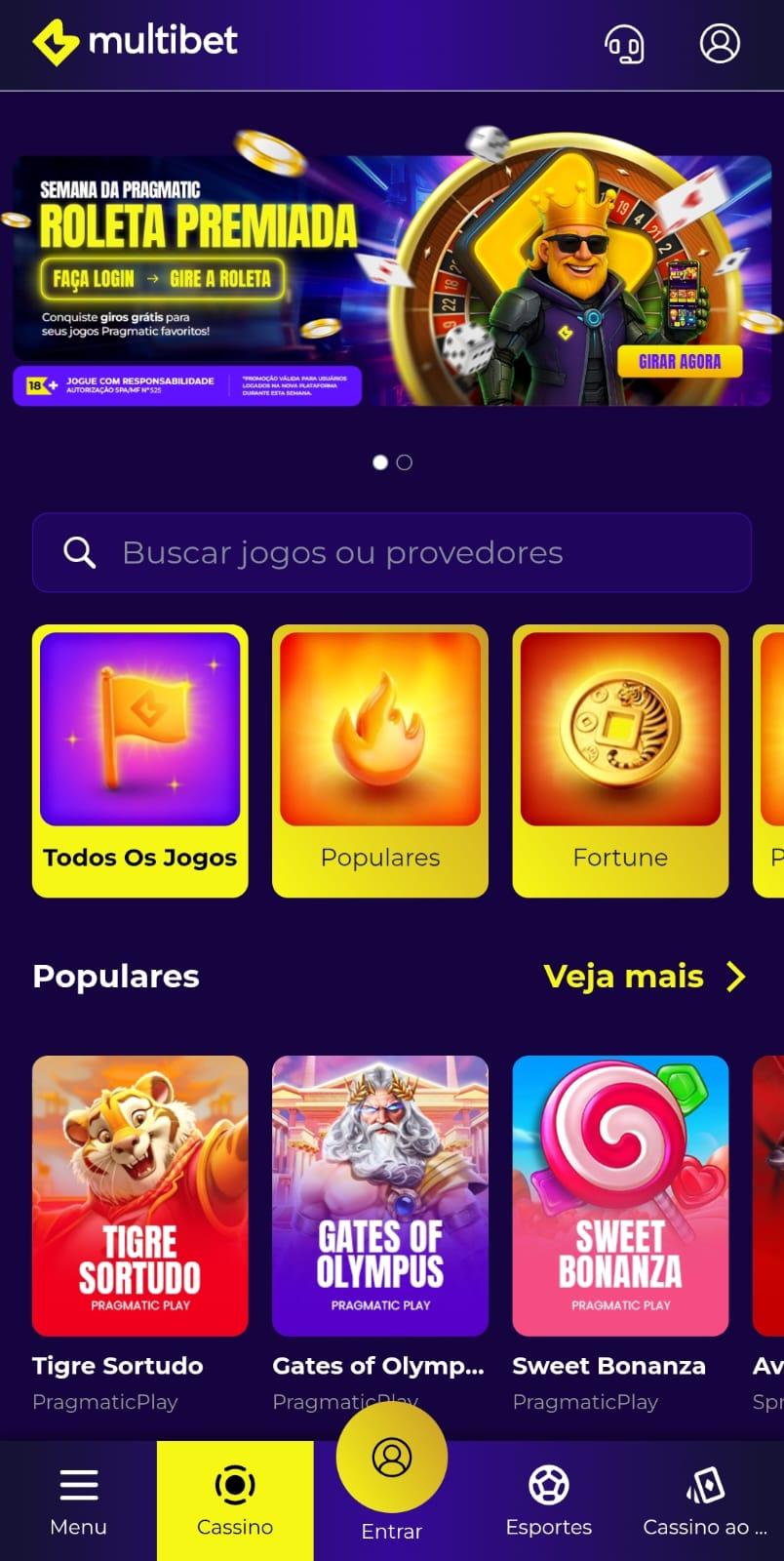 Captura de tela da página inicial do site de apostas Multibet