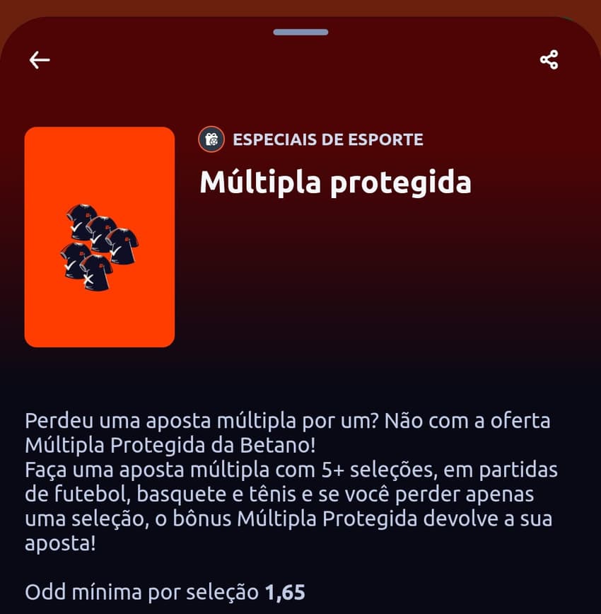 Captura de tela da oferta Múltipla Protegida no site de apostas da Betano