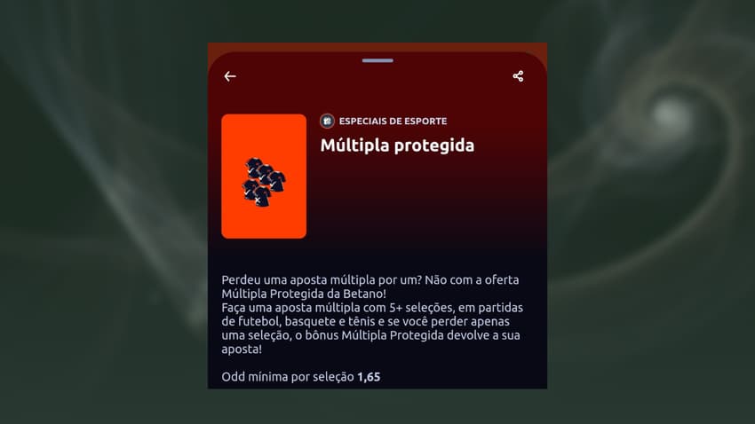 Captura de tela da oferta Múltipla Protegida no site de apostas da Betano.